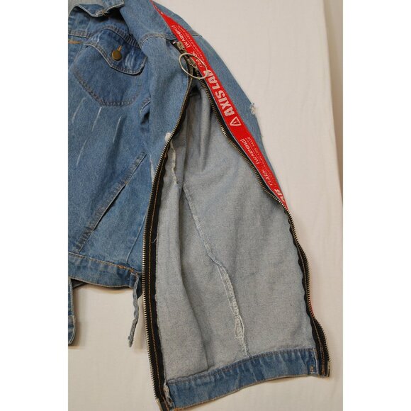 Axis Lab Distressed Ripped Denim Jacket w/Accent Zippers Size Large - Picture 16 of 16